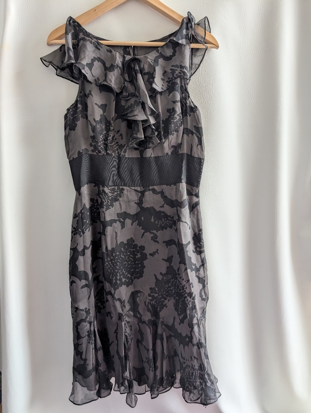 Milly Of New York Silk Black & Brown Floral Ruffle Sleeveless Dress - 8